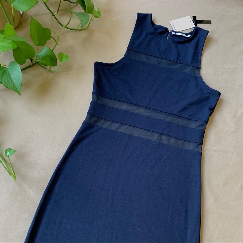 Alexander Wang Navy Blue Mesh Cutout Fitted Dress! - Picture 2 of 6